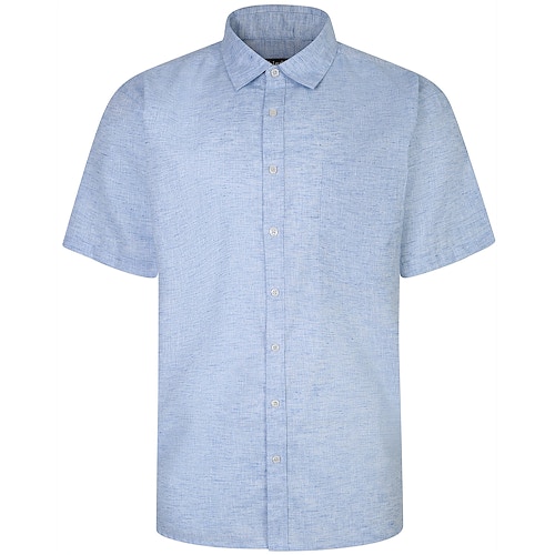 Bigdude Short Sleeve Milton Linen Summer Shirt Light Blue Tall